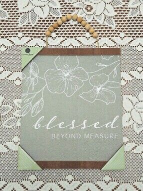 NEW Sage Green Blessed Beyond Measure Sign Willow Spring Hanging Wall Plaque